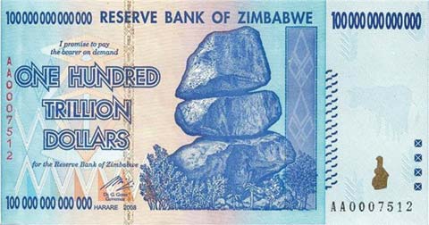One hundred trillion dollar Zimbabwe note